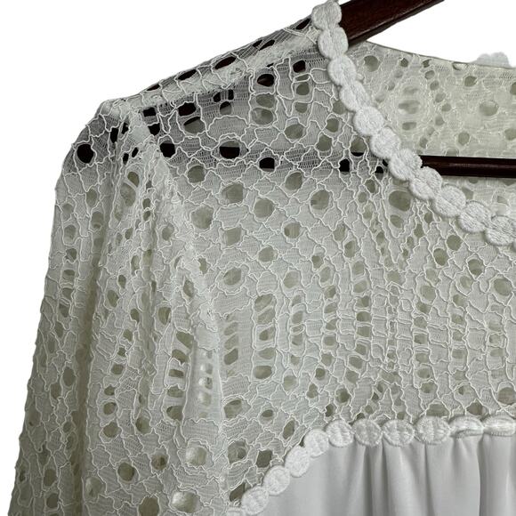 NWT Lilly Pulitzer Amenna Flounce Sleeve Top Sz 10 Resort White Lace Yoke Eyelet - Picture 6 of 15